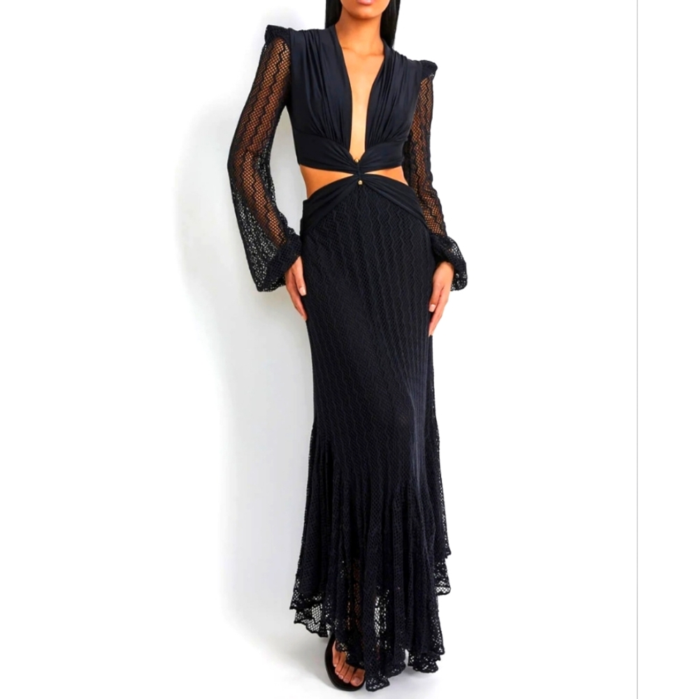 PLUNGE NETTED DRESS